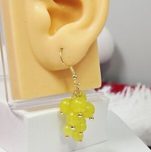 Green Grape Cluster Beaded Dangle Earrings Fruitcore Vineyard Boho Garden Drops